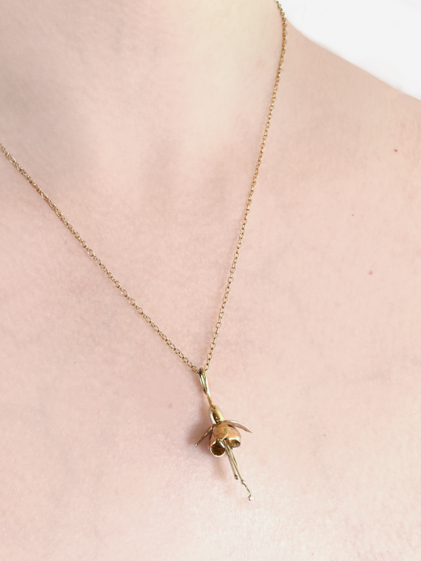 Fuchsia Botanical Pendant in White, Rose and Yellow Gold