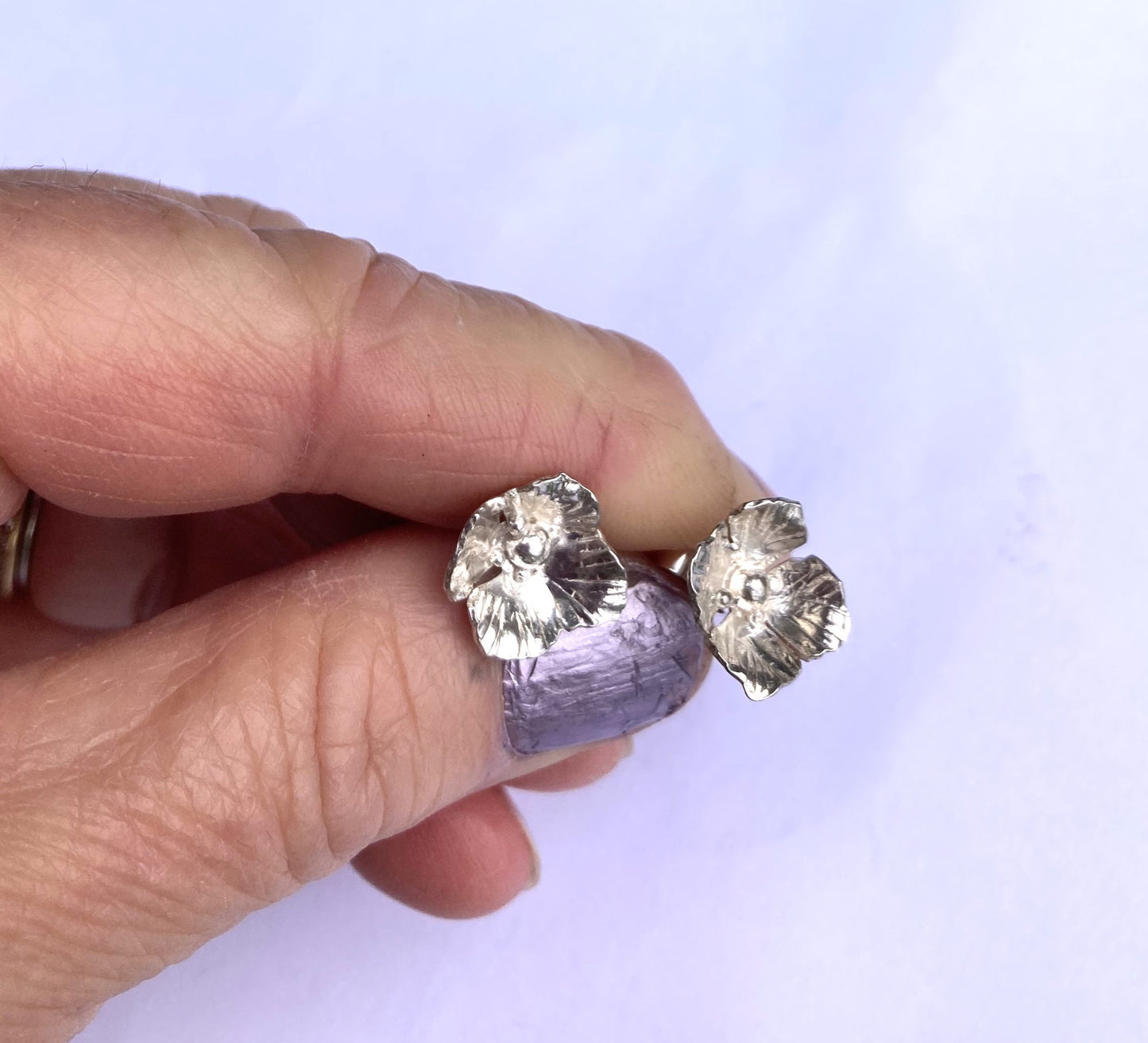Wrinkly Poppy Hand Forged Stud Earrings