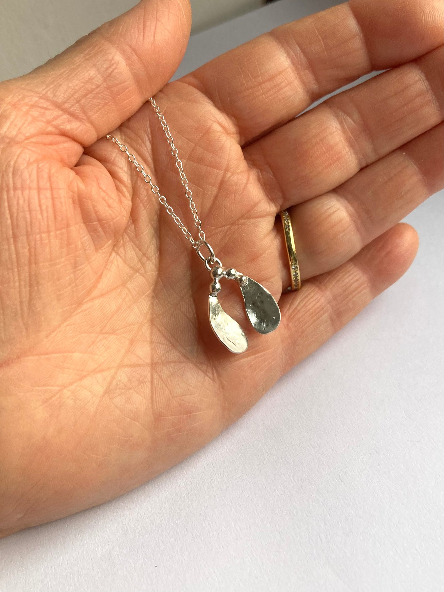 Greenwood Collection Curved Textured Mistletoe Leaf Pendant