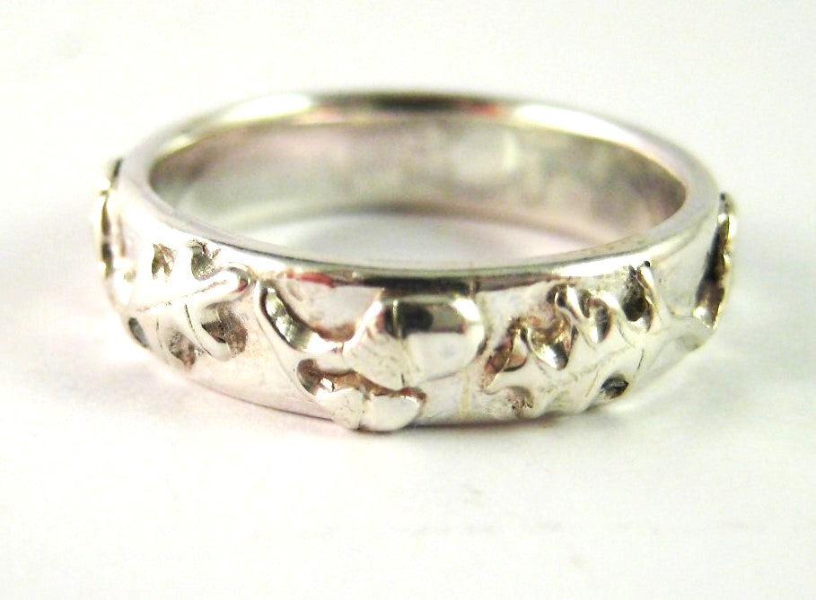 chunky oak and acorn theme white gold wedding band, white background