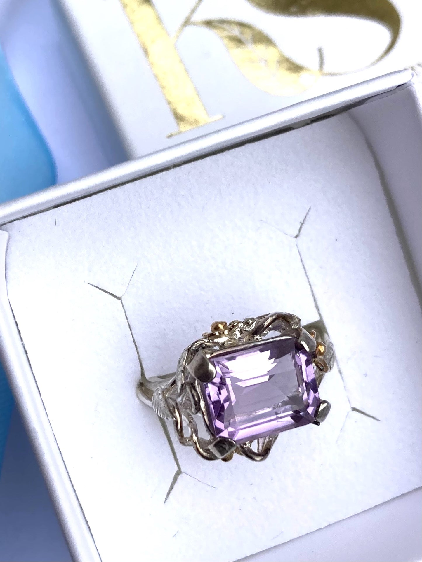 artisan handmade floral ring with pale amethyst