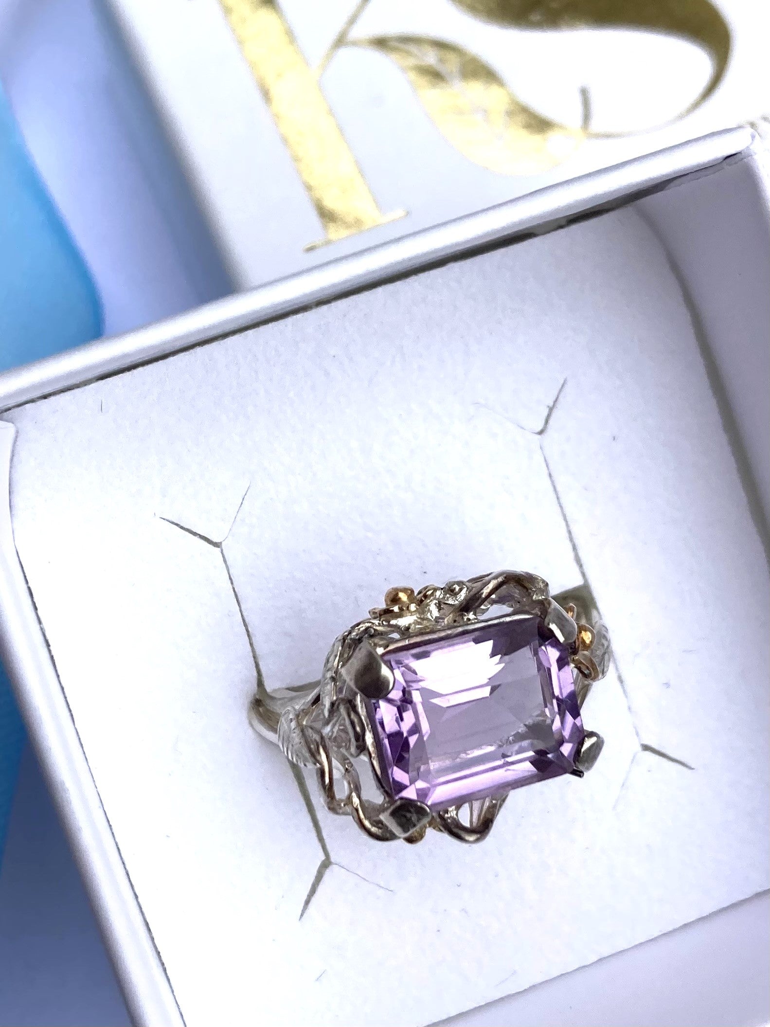 artisan handmade floral ring with pale amethyst