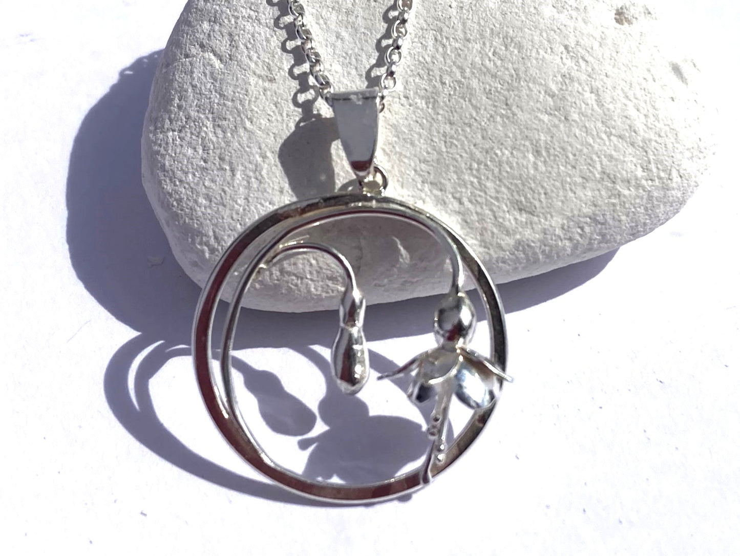silver art nouveau style circle fuchsia pendant