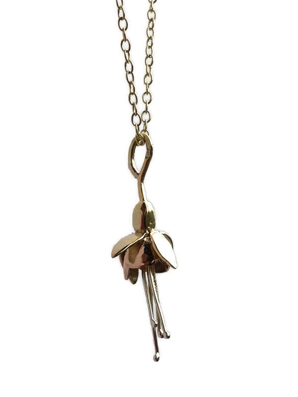 Fuchsia Botanical Pendant in White, Rose and Yellow Gold