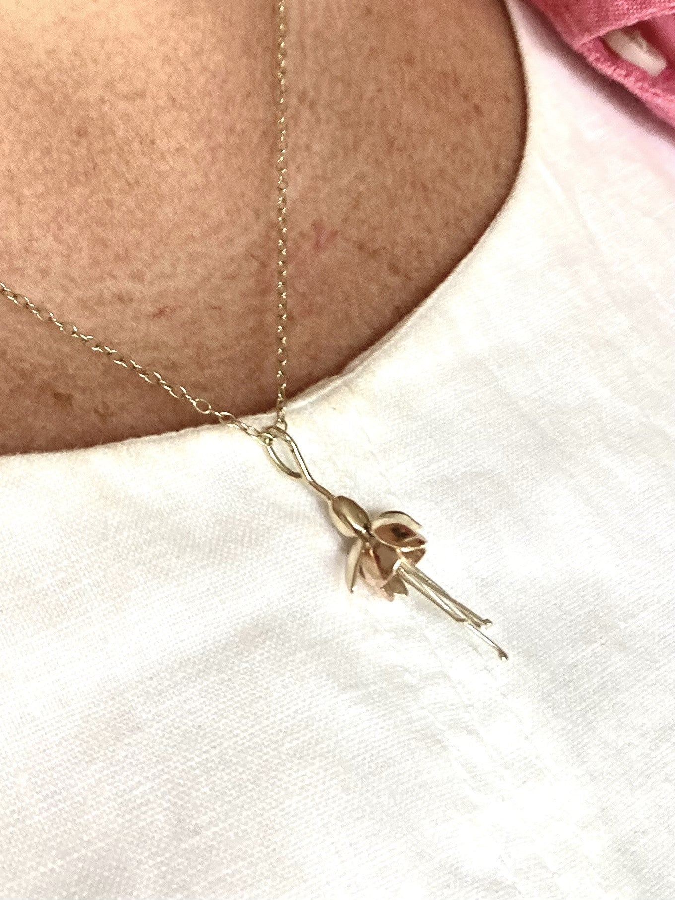 Fuchsia Botanical Pendant in White, Rose and Yellow Gold