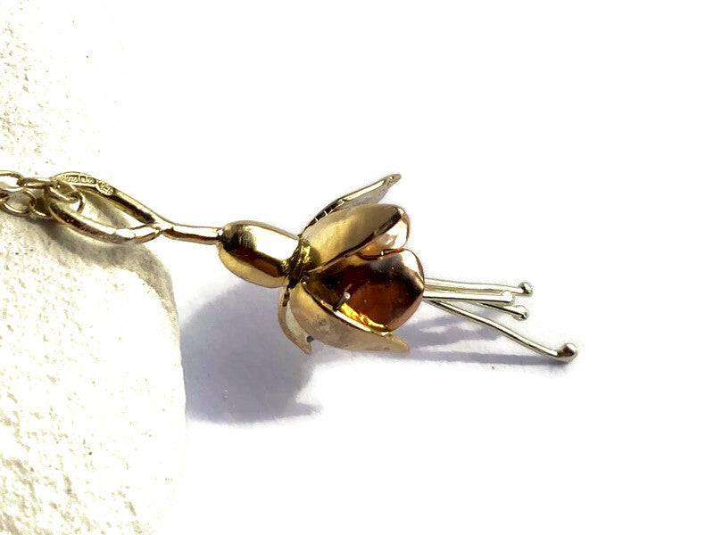 Fuchsia Botanical Pendant in White, Rose and Yellow Gold