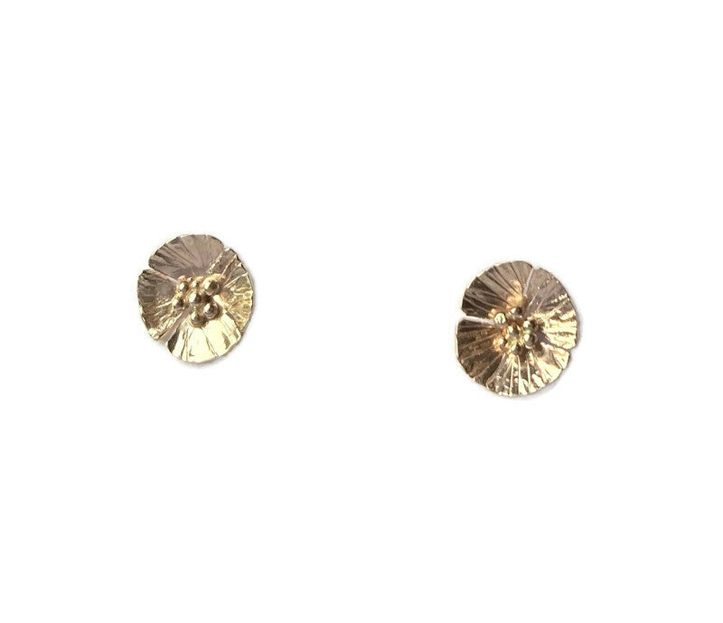 Always in Bloom - Gold Poppy Stud Hand Forged Earrings