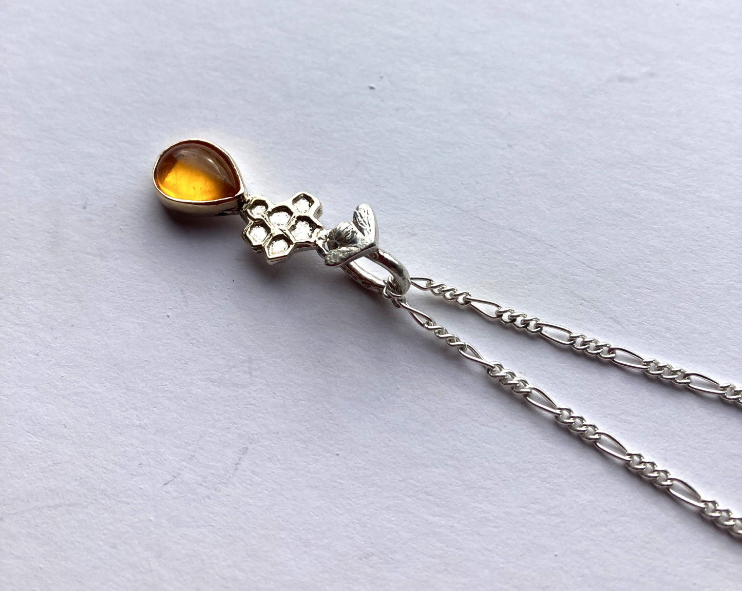 Amber and Honeycomb Whimsical Pendant in sterling silver and Gold