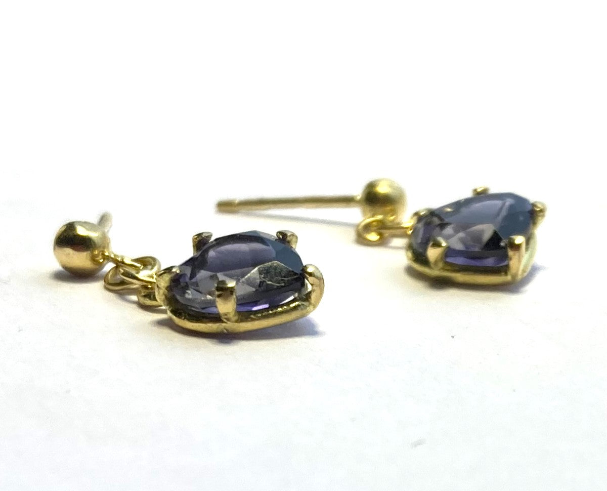 Elegant 18ct yellow gold Iolite Heart Stud Drop Earrings