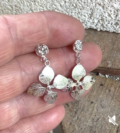 Hydrangea Drop Earrings, Floral Dangly Stud Earrings