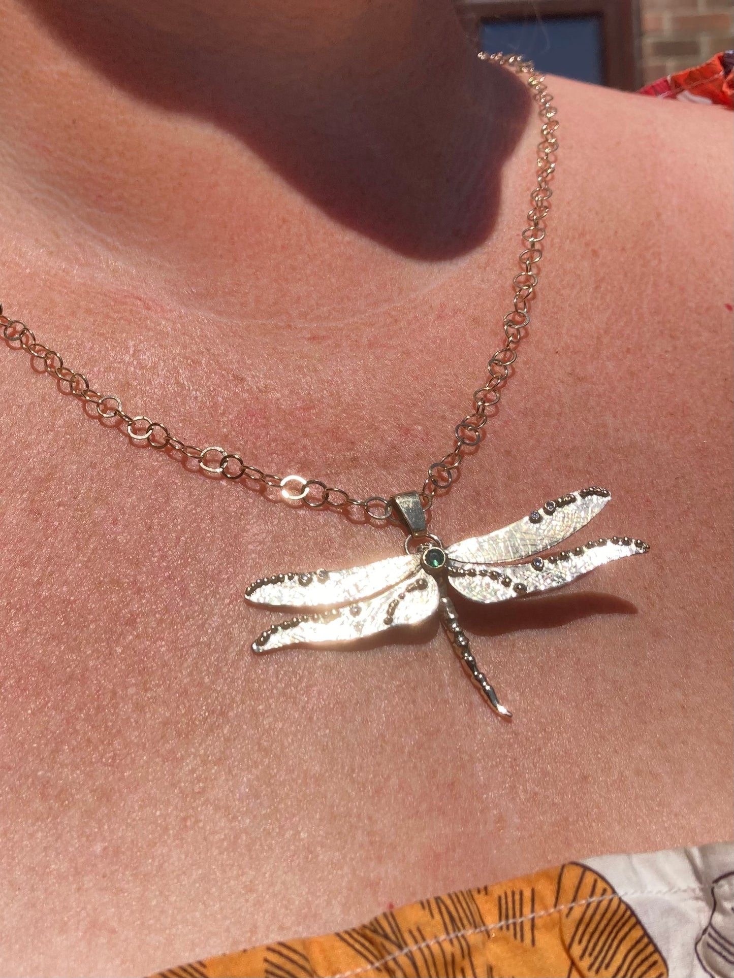 Fabulous Gold Dragonfly Necklace set with Diamonds and emerald