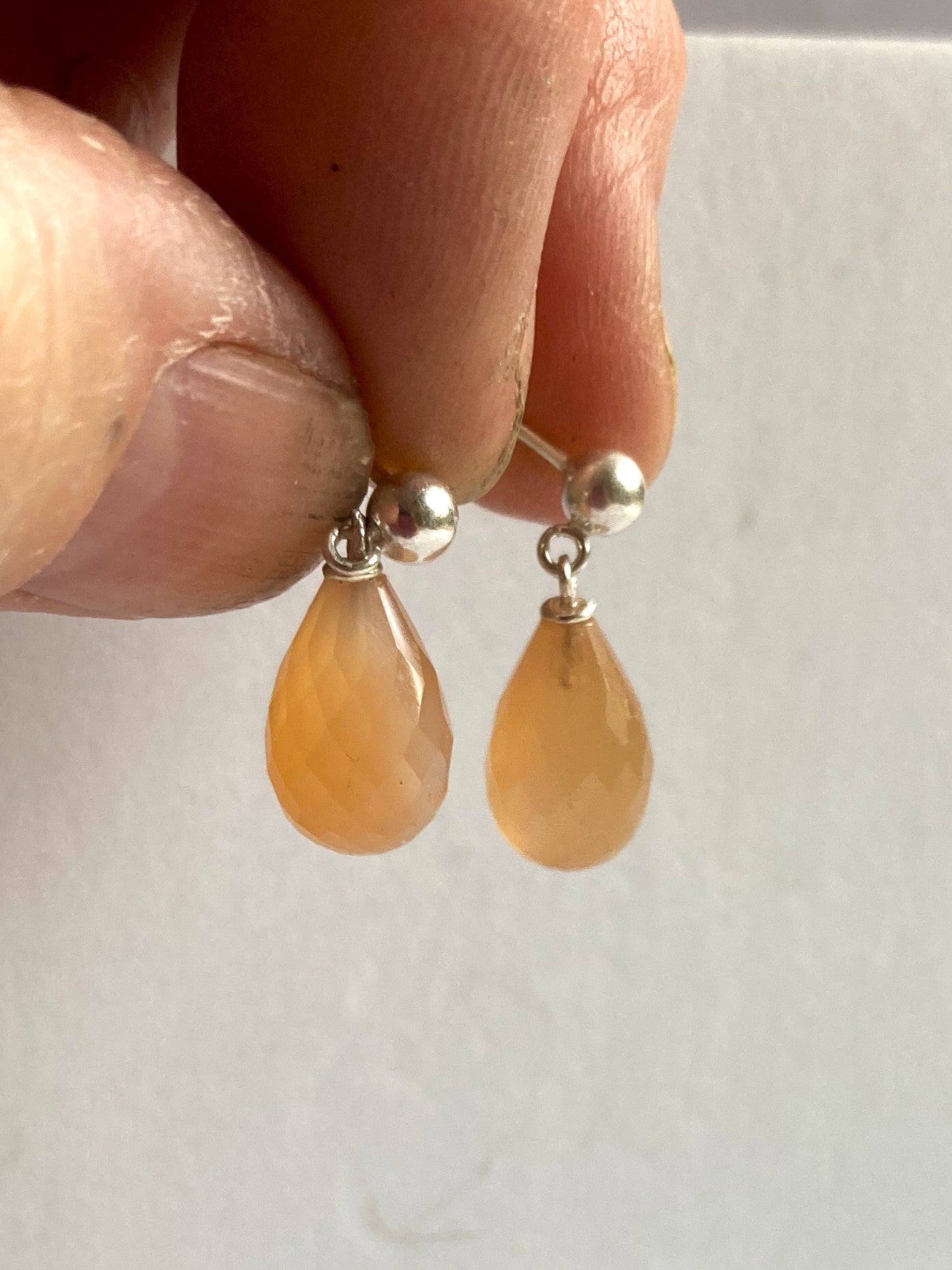 Peach Moonstone Briolette Drop Stud Earrings
