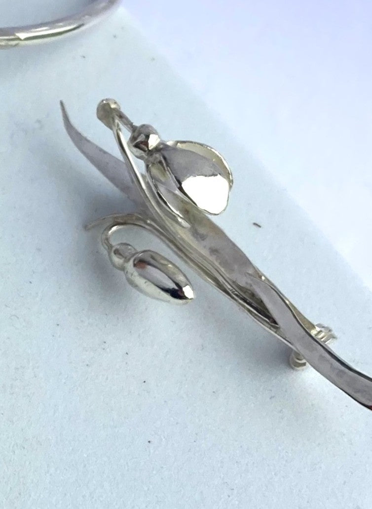 Art Nouveau Inspired Snowdrop Brooch, Hand Forged in Sterling Silver
