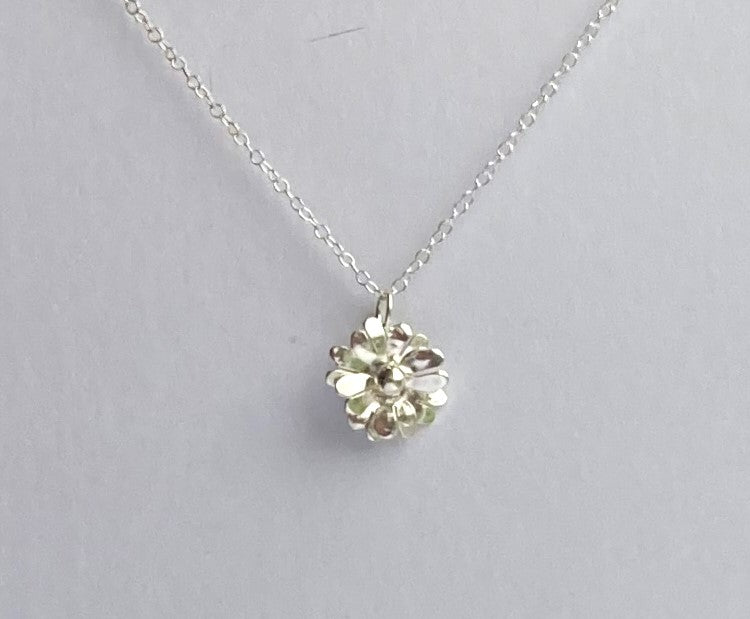 Double Petal Daisy Pendant hand made in sterling silver