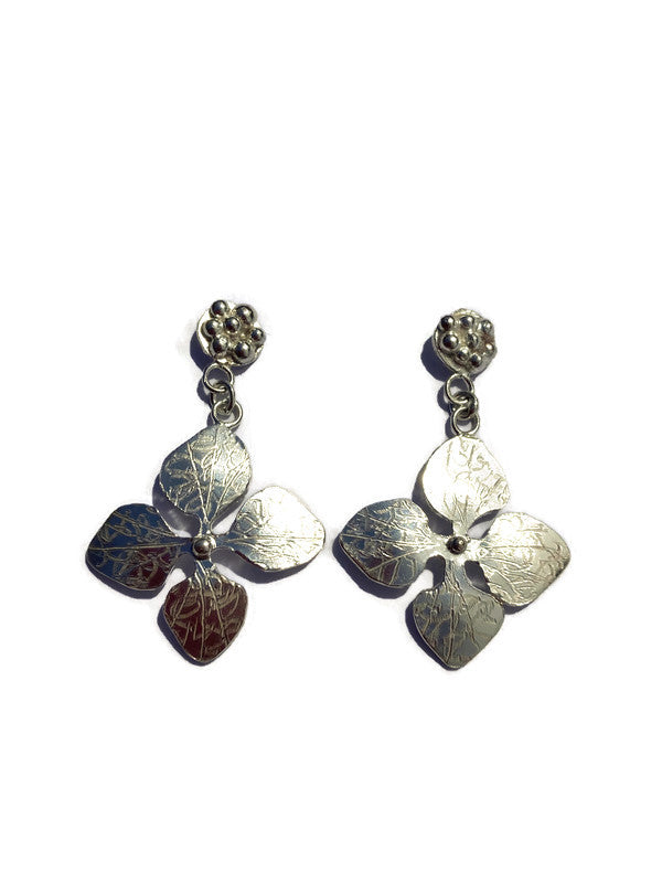 Hydrangea Drop Earrings, Floral Dangly Stud Earrings