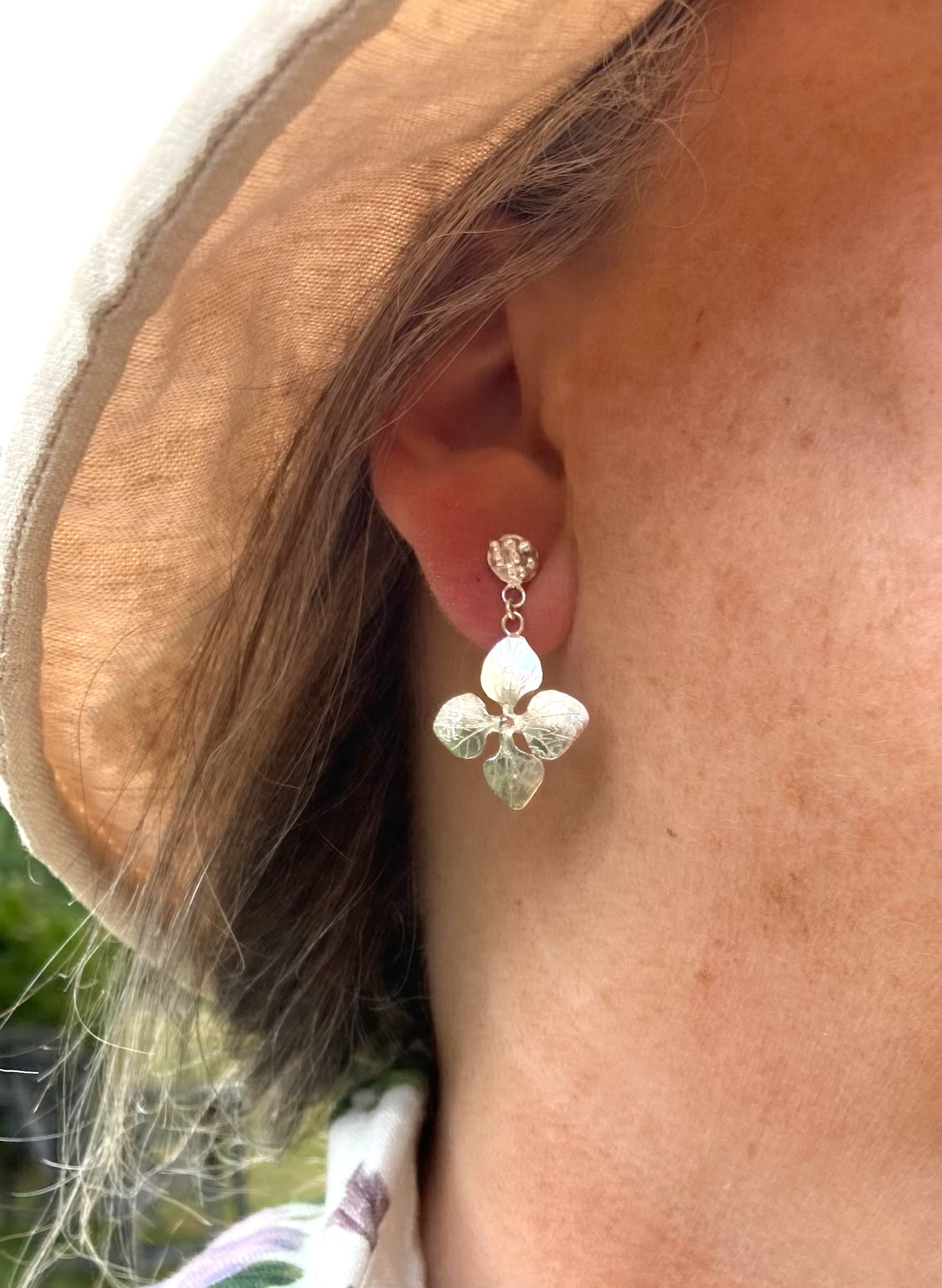 Hydrangea Drop Earrings, Floral Dangly Stud Earrings
