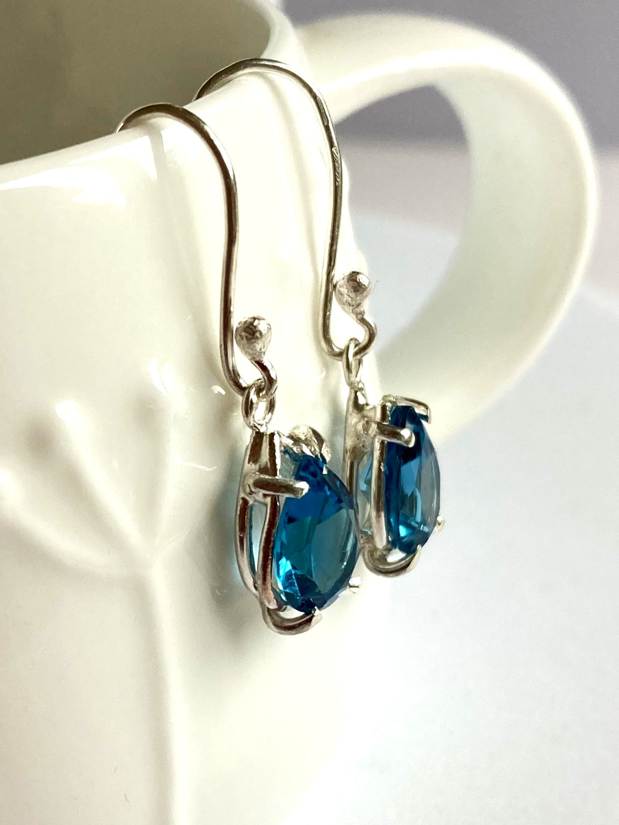 Sparkling London Blue Topaz Pear Shape Drop Earrings