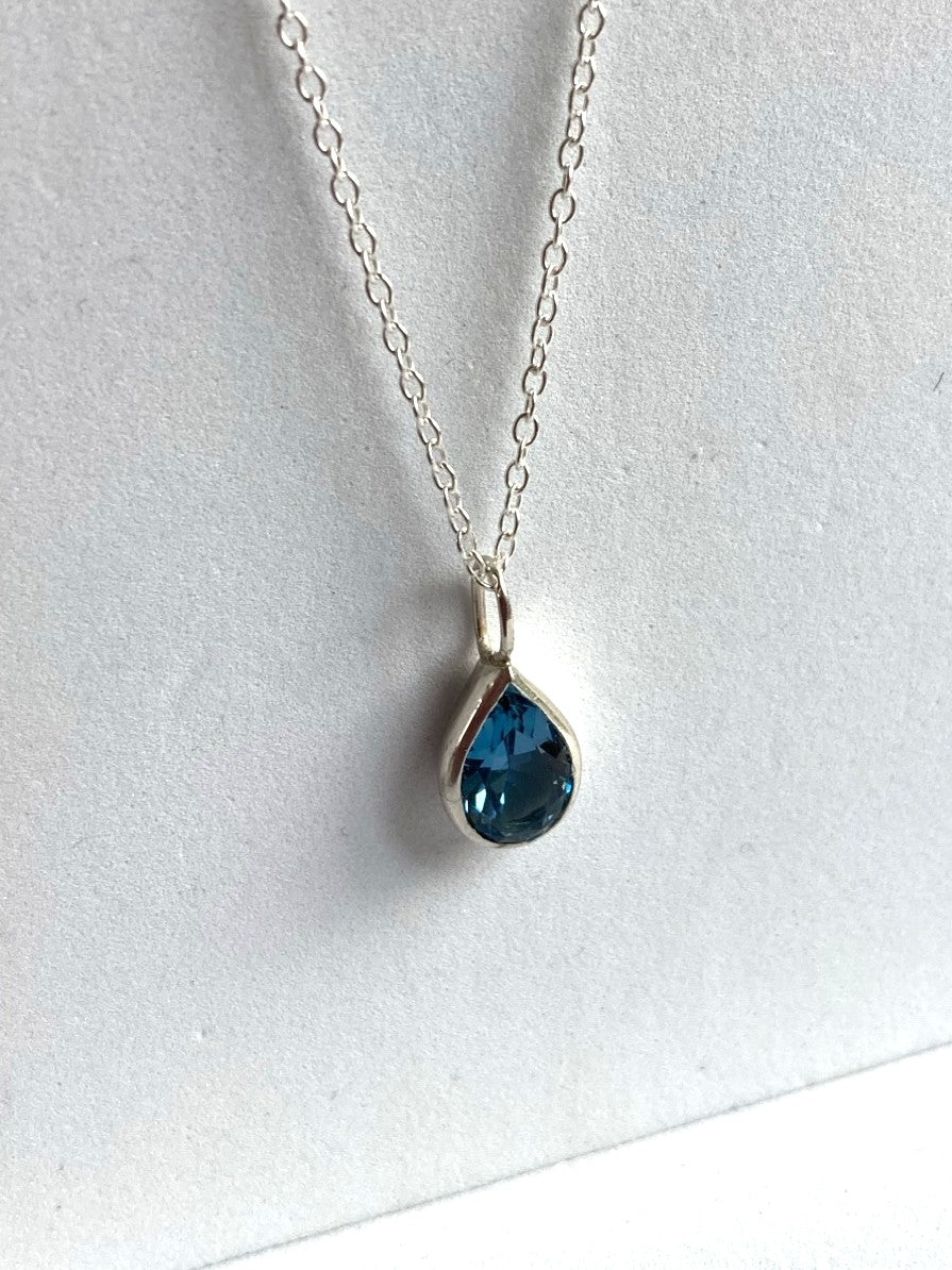 London Blue Topaz Pear Shape Pendant in Sterling Silver
