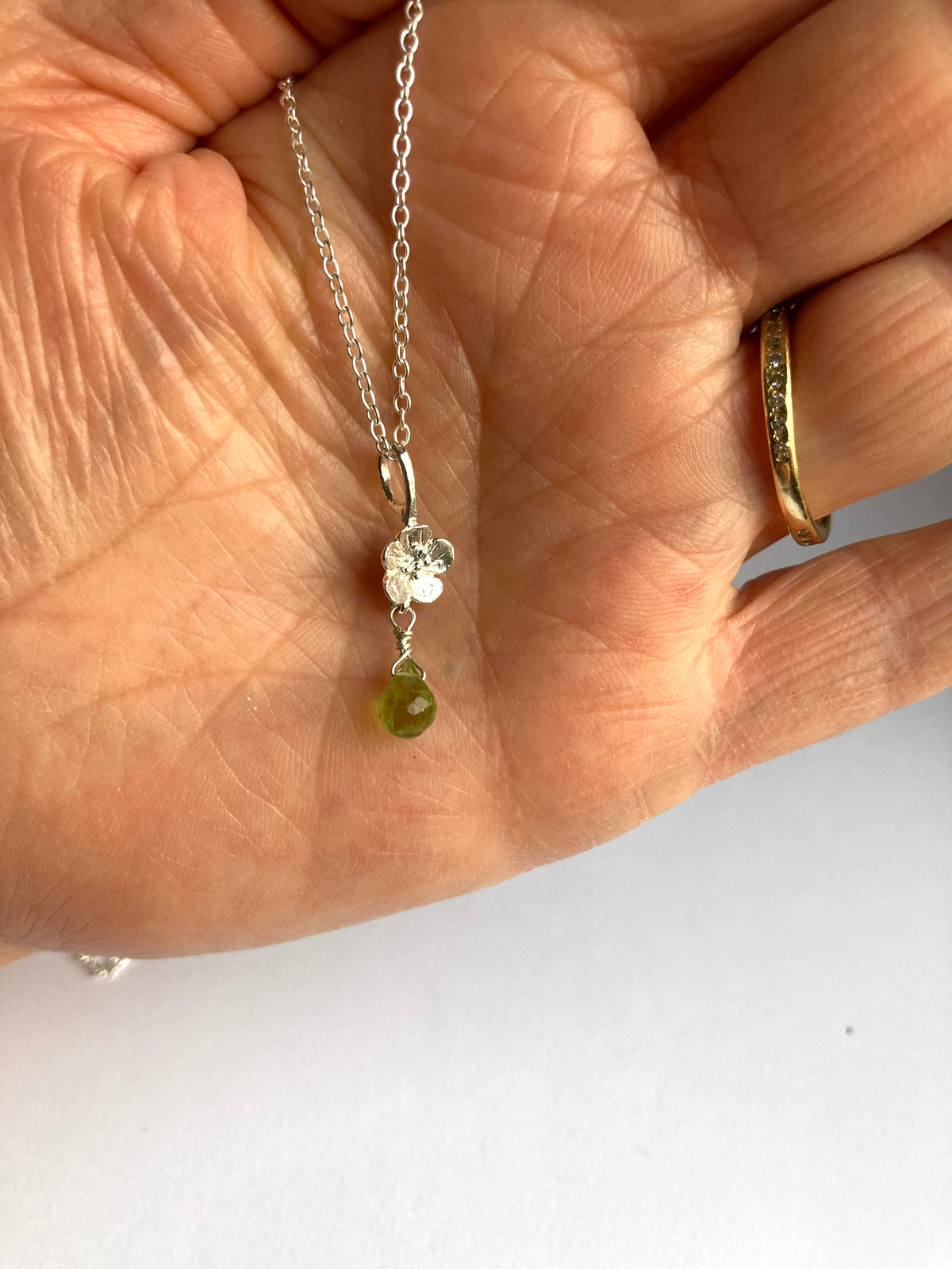 Greenwood Collection Pretty floral Pendant with vibrant Green Peridot Briolette Drop