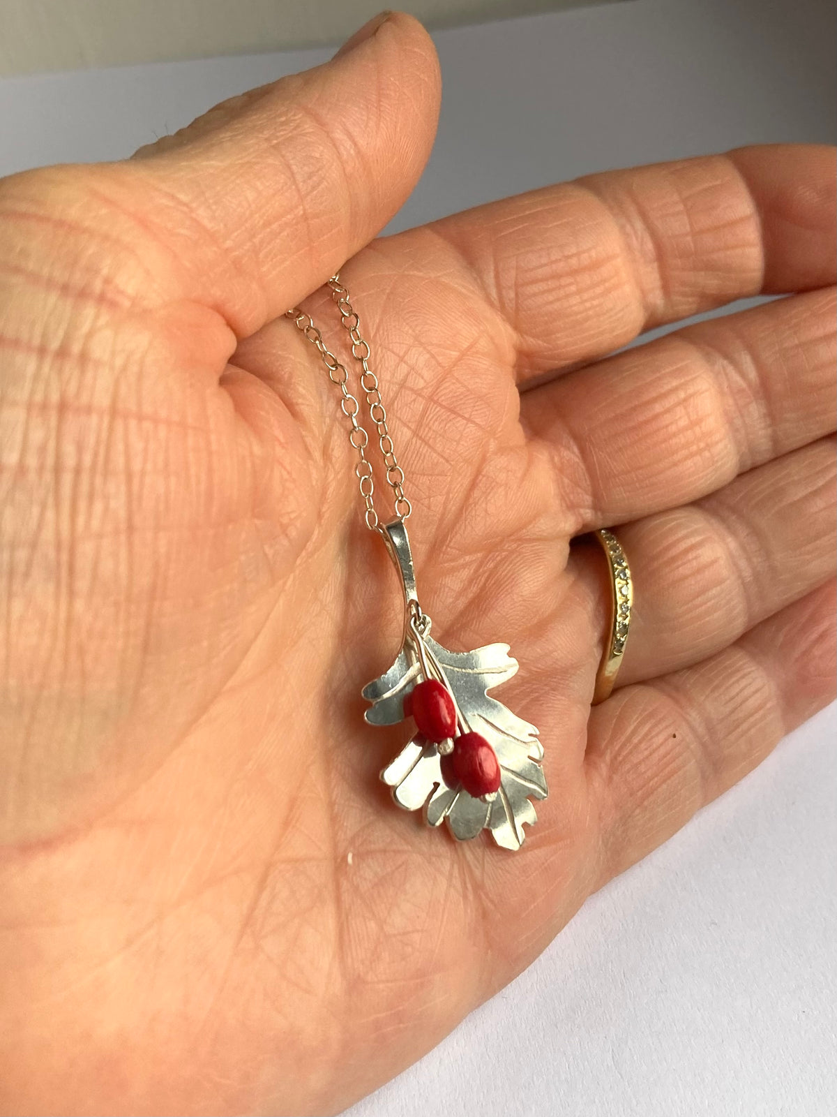 Greenwood Collection Medium Hawthorne and Red Berry Pendant Necklace