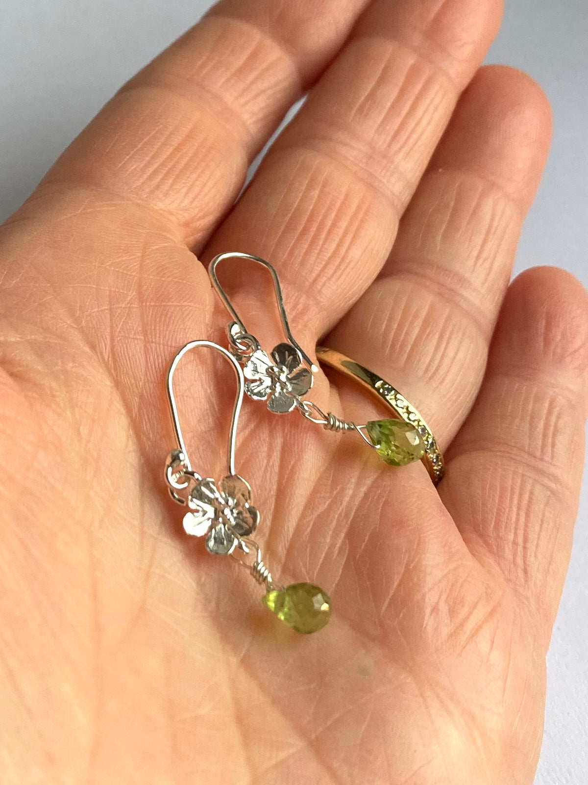 Greenwood Collection Floral Hook Earrings with Vibrant Green Peridot Drops