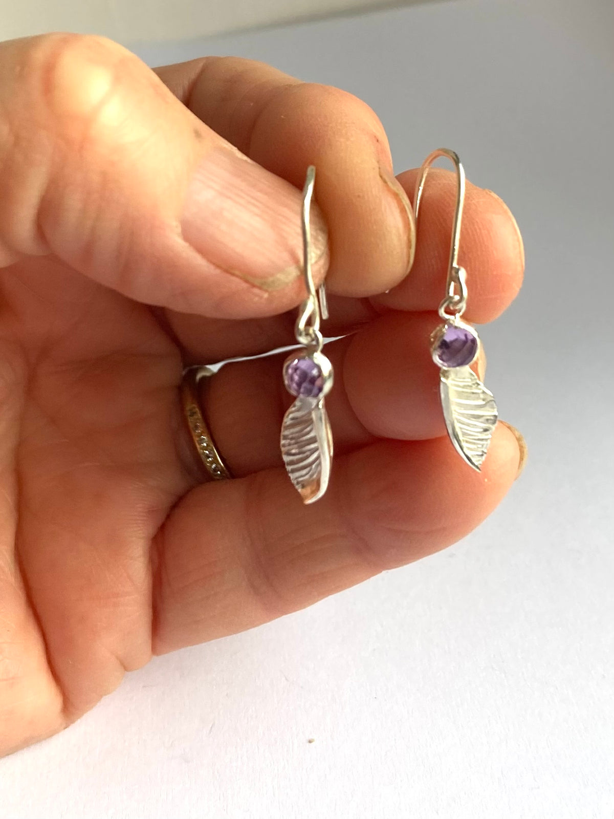 Greenwood Collection Chequerboard Amethyst Sycamore Seed Drop Earrings