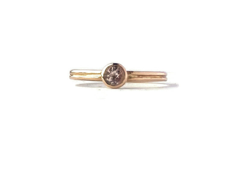 Rose gold morganite pink gemstone solitaire twin shank ring hand made on Isle of Wight by Kim Styles