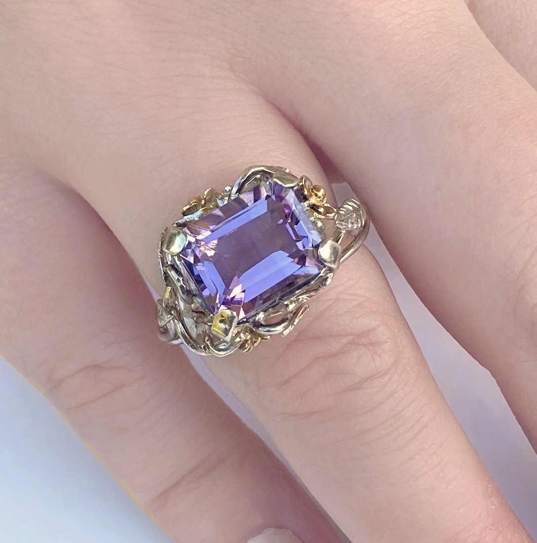 Entwined Garden Amethyst one-of-a-kind gold and silver artisan ring