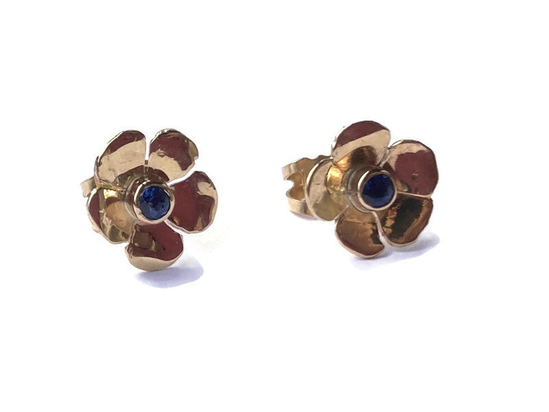 Always in Bloom - Gold rose sapphire floral stud earrings