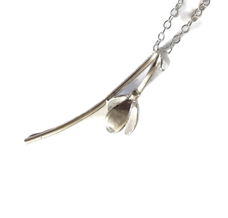 Single snowdrop pendant hand made in sterling silver
