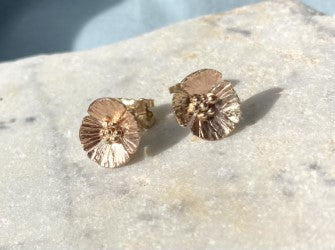 Always in Bloom - Gold Poppy Stud Hand Forged Earrings