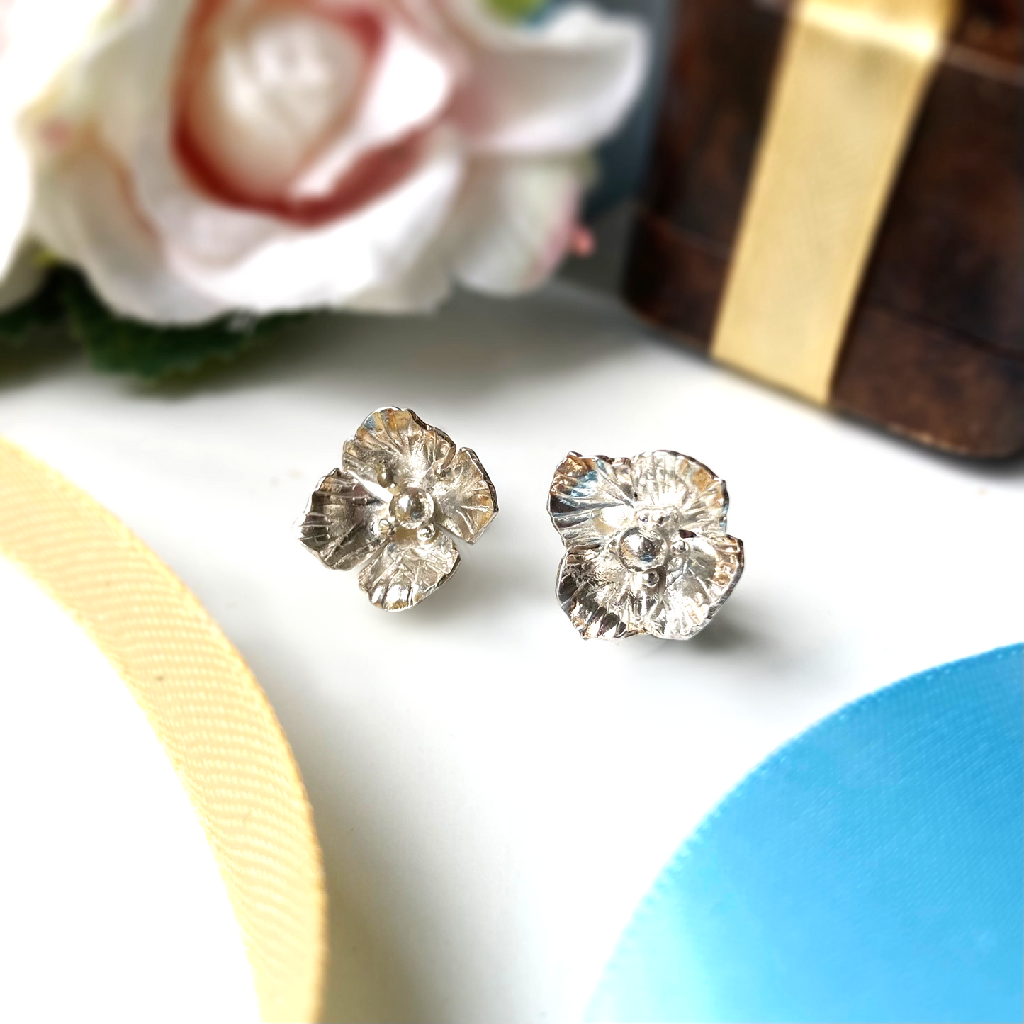 Wrinkly Poppy Hand Forged Stud Earrings