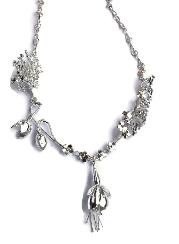 Fuchsia and other botanical flowers made in sterling silver