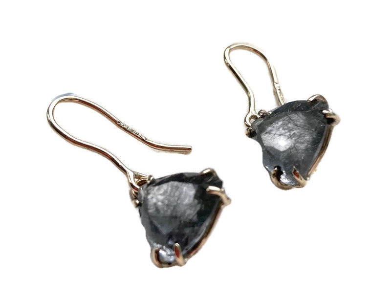 Trillion cut Rutilated Quartz gold drop earrings
