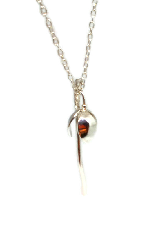 botanical silver snowdrop pendant, on white background