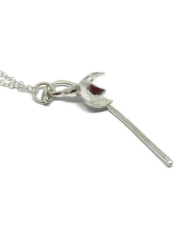 Single snowdrop pendant hand made in sterling silver