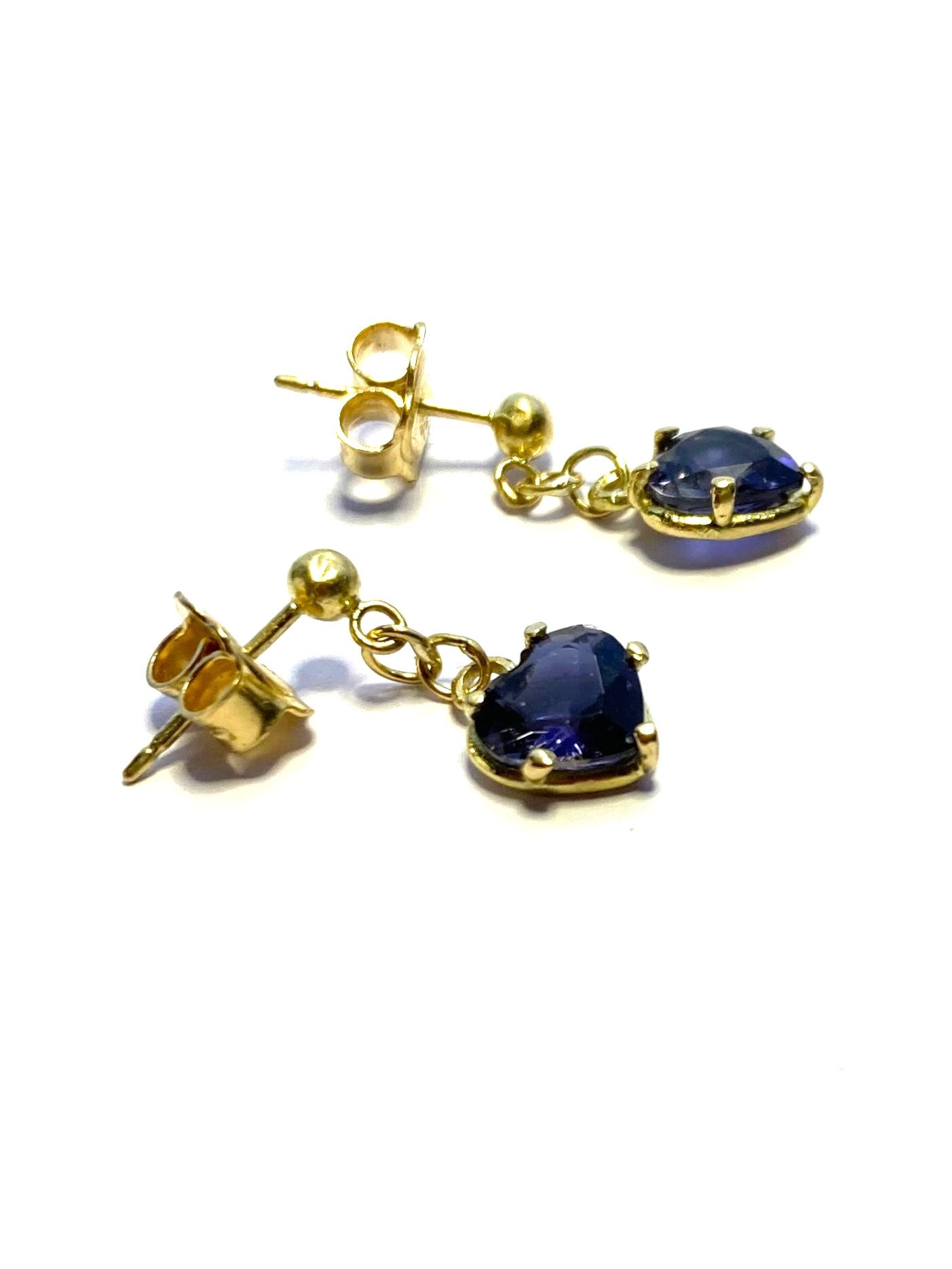 Elegant 18ct yellow gold Iolite Heart Stud Drop Earrings