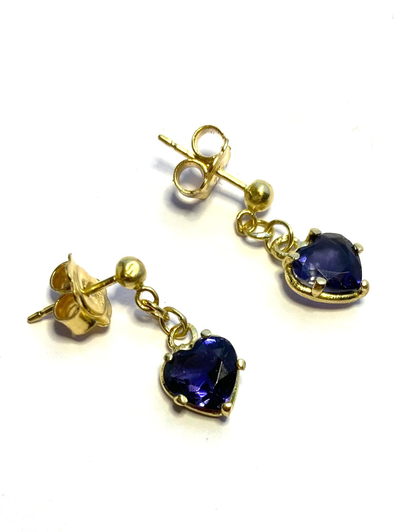 Elegant 18ct yellow gold Iolite Heart Stud Drop Earrings