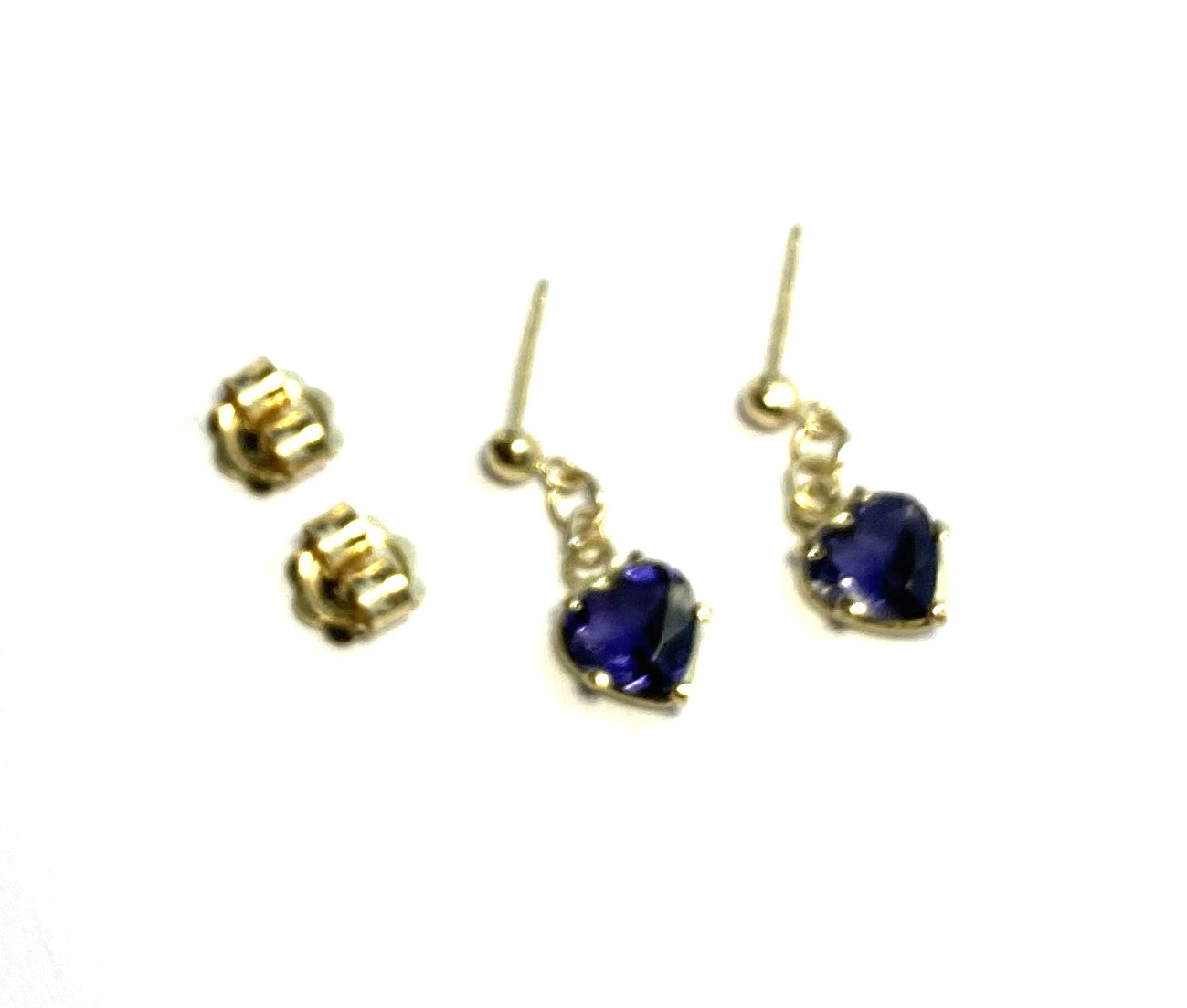 Elegant 18ct yellow gold Iolite Heart Stud Drop Earrings