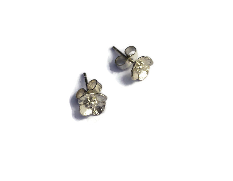 small poppy floral earrings with scroll backs on white background