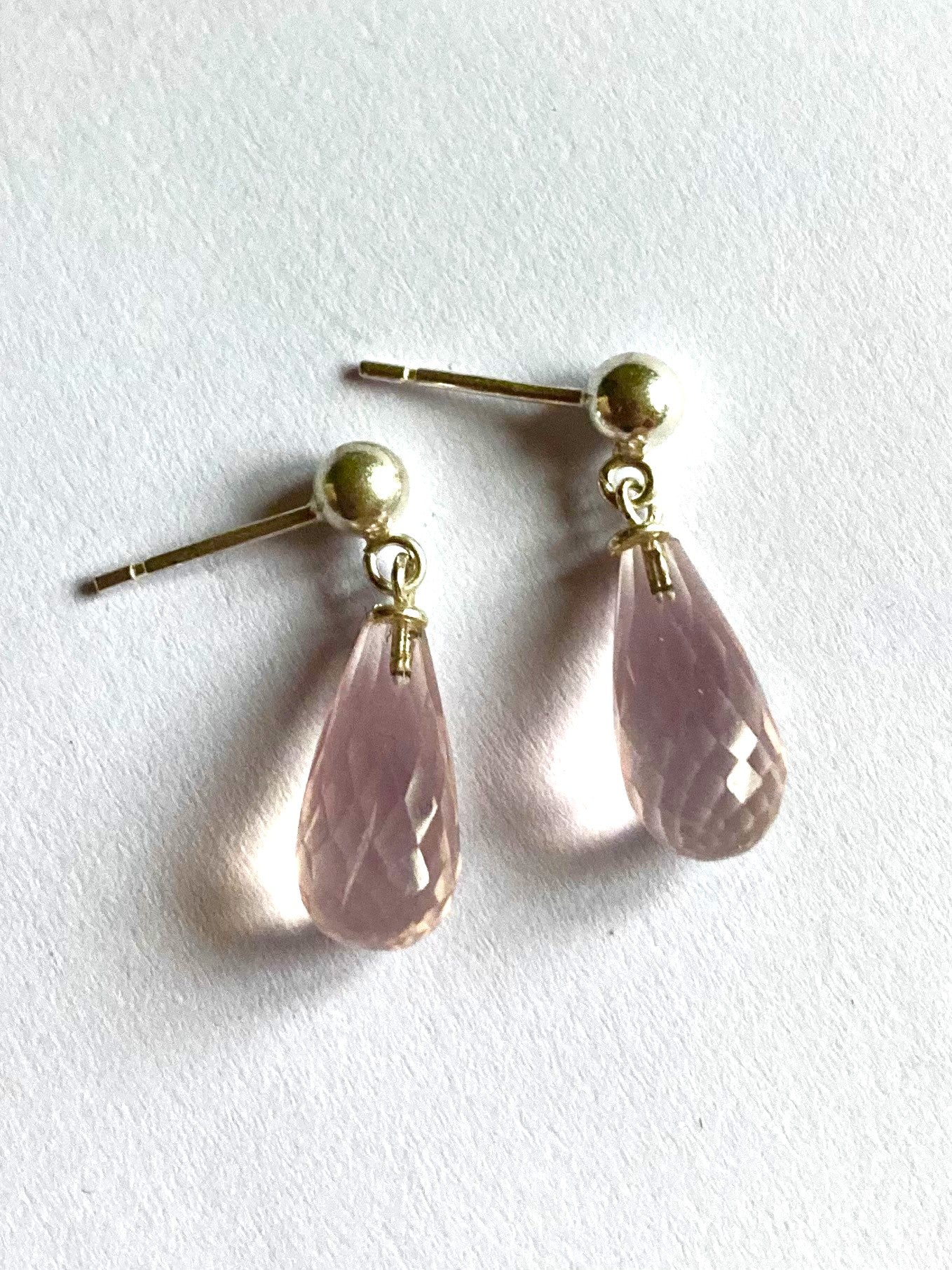 Rose Quartz Briolette Stud Earrings