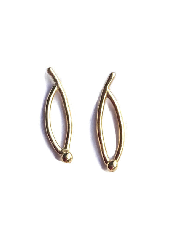 Simple line gold stud earrings by Kim Styles Jewellery, on white background