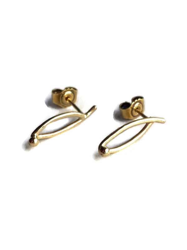 Elegant gold stud line earrings  by Kim Styles Jewellery, on white background