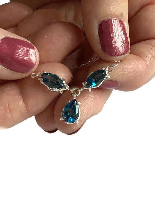London Blue Topaz Marquise and Pear Trilogy Drop Necklace