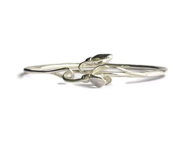 Silver snowdrop elegant bridal bangle by Kim Styles Jewellery on a white background