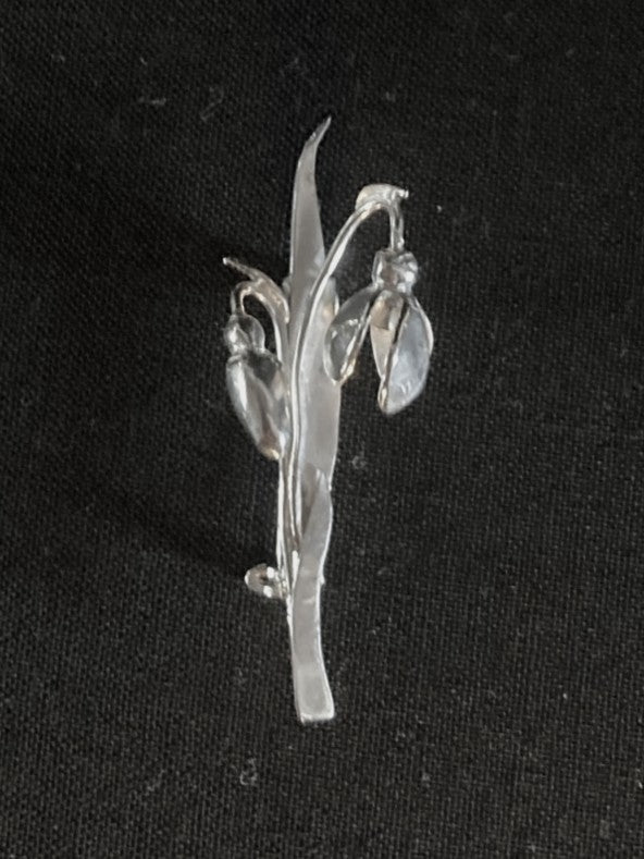 Art Nouveau Inspired Snowdrop Brooch, Hand Forged in Sterling Silver