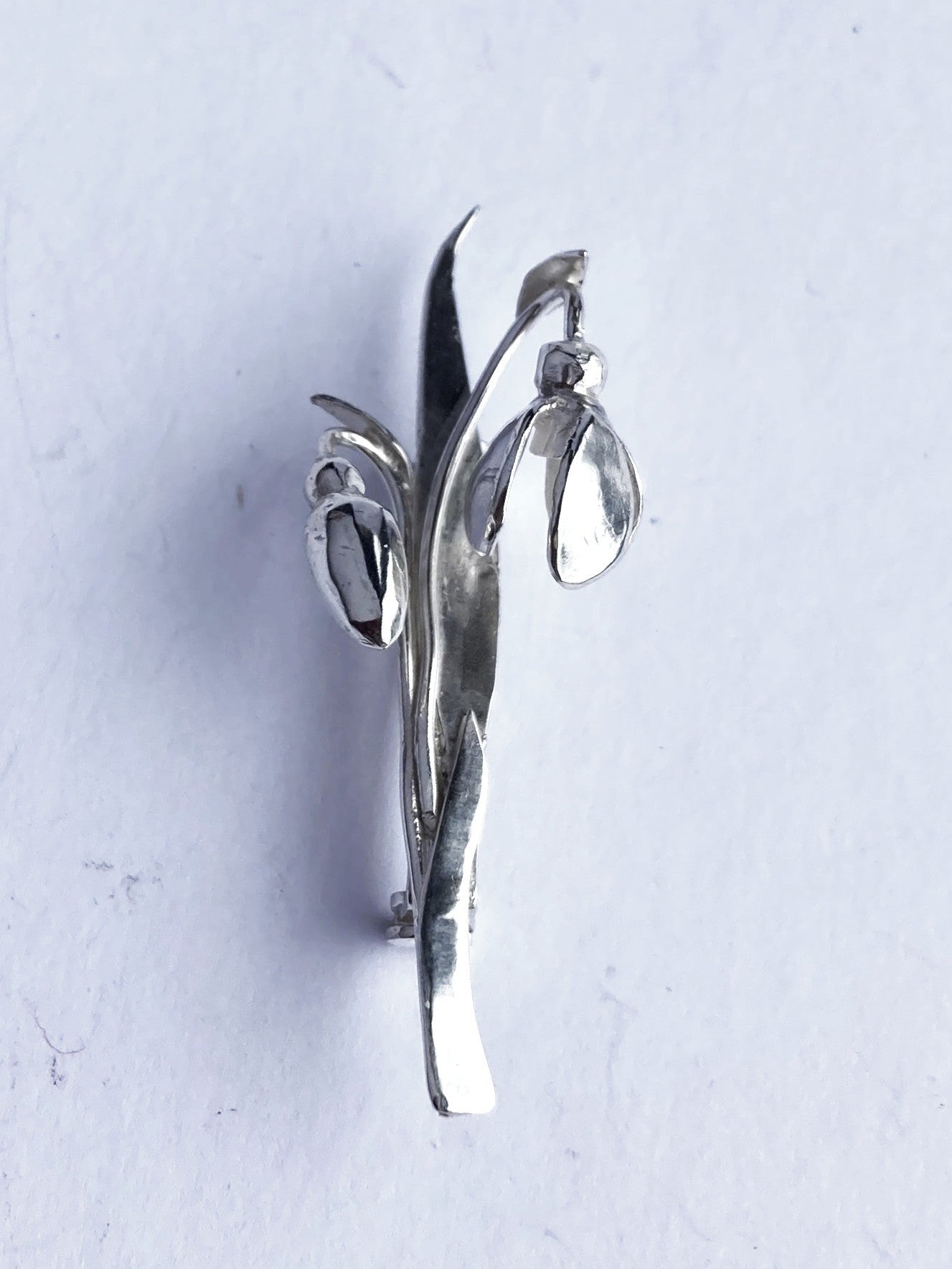 Art Nouveau Inspired Snowdrop Brooch, Hand Forged in Sterling Silver