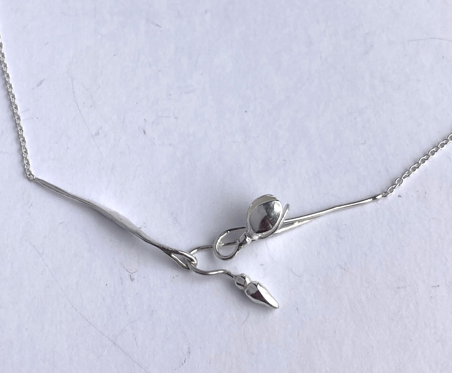 Unusual Dainty Draped Snowdrop Sculpture Necklace