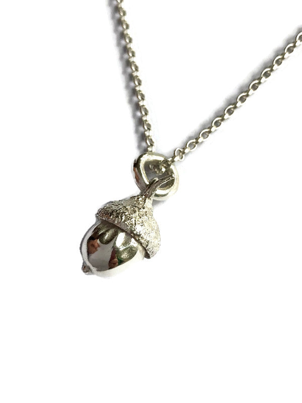 Tactile Tiny Acorn Pendant and chain, botanically accurate, sterling silver
