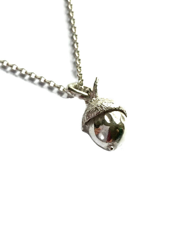 Tactile Tiny Acorn Pendant and chain, botanically accurate, sterling silver